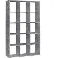 Mabon Wooden Bookcase With 15 Open Cubes In Concrete Effect
