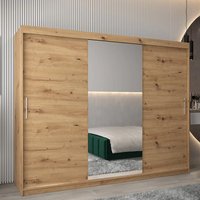 Tavira I Mirrored Wardrobe 3 Sliding Doors 250cm In Artisan Oak