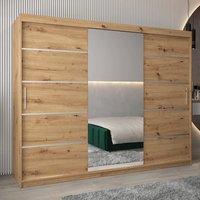 Vevey II Mirrored Wardrobe 3 Sliding Doors 250cm In Artisan Oak