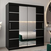 Vevey III Mirrored Wardrobe 2 Sliding Doors 180cm In Black