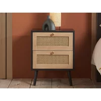 Birlea Croxley Rattan and Black 2 Drawer Bedside Table