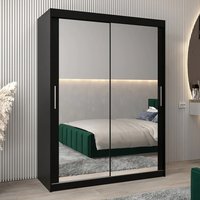 Tavira III Mirrored Wardrobe 2 Sliding Doors 150cm In Black