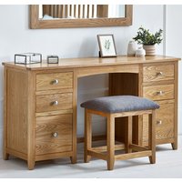 Macon Wooden Dressing Table With 6 Drawers And Stool In Oak