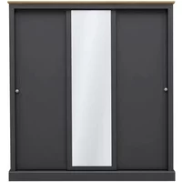 LPD Devon Charcoal and Oak Sliding Door Mirrored Large Triple Wardrobe