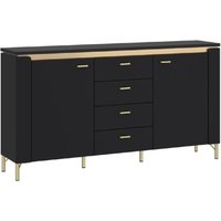 Gaffney LED Wooden Sideboard With 4 Drawers In Matt Black Gold