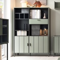 Arthur Wooden Bookcase With 2 Doors 1 Drawer In Green Grey