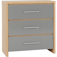 Samaira Wooden Chest Of 3 Drawers With Grey Gloss Front In Oak
