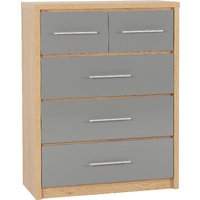 Samaira Wooden Chest Of 5 Drawers With Grey Gloss Front In Oak