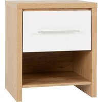 Samaira Oak Wooden Bedside Cabinet With White Gloss Drawer