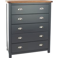 Delavan Wooden Wide Chest Of 5 Drawers In Midnight Blue And Oak
