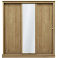 LPD Devon Oak Sliding Door Mirrored Large Triple Wardrobe