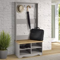 Consett Wooden Coat Rack With Shoe Bench In Grey And Oak