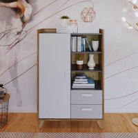 Muncie Wooden Highboard With 2 Drawers In White And Oak