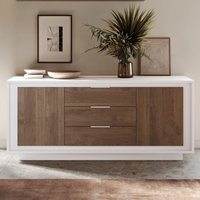 Skokie Wooden Sideboard 2 Doors 3 Drawers In Matt White And Mercure