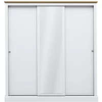 LPD Devon White and Oak Sliding Door Mirrored Large Triple Wardrobe
