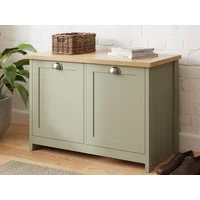 GFW Lancaster Green and Oak 2 Door Shoe Cabinet
