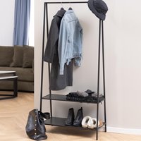 Salvo Wooden Clothes Rack With 2 Shelves In Ash Black