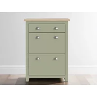 GFW Lancaster Green and Oak 2 Door 1 Drawer Shoe Cabinet