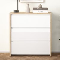Norfolk Wooden Chest Of 3 White Gloss Drawers In Jackson Hickory