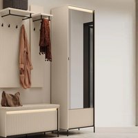 Trier Tall Wooden Hallway Cabinet With 2 Doors In Beige And LED