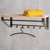 Gadsden Metal Wall Coat Rack With Oak Shelf In Black