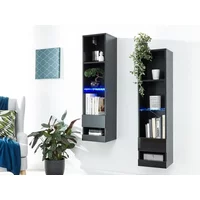 GFW Galicia Black Set of Two Tall Shelf Units with LED Lighting
