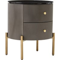 Draper Wooden Bedside Cabinet In Grey And Black Marble Effect
