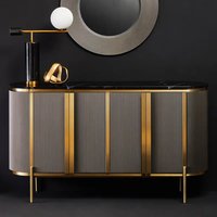 Draper Large Wooden Storage Cabinet In Grey And Black Marble Effect