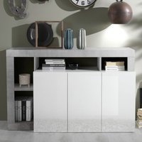 Hanmer White High Gloss Sideboard With 3 Doors In Cement