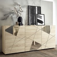 Victoria Mirrored Wooden Sideboard With 3 Doors In Sonoma Oak