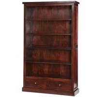 Tristo Wooden Bookcase In Dark Mango With 2 Drawers