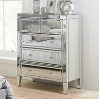 Valence Wide Mirrored Chest Of 5 Drawers In Silver