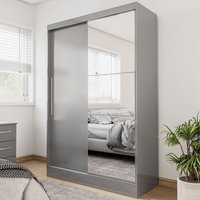 Lynn Mirrored Wardrobe With 2 Sliding Doors In Grey High Gloss