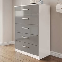 Lynn High Gloss Chest Of 5 Drawers In Grey And White