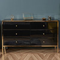 Finback Black Glass Chest Of 6 Drawers With Gold Frame
