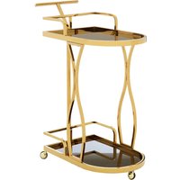 Kurhah Black Glass Serving Trolley With Gold Wavy Frame