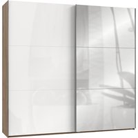 Kraza Mirrored Sliding Wide Wardrobe In Gloss White Planked Oak