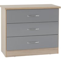 Mack Wooden Chest Of 3 Drawers With Grey Gloss Front In Oak