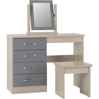 Mack Oak Wooden Dressing Table Set With Grey Gloss Front