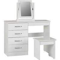 Mack Oak Wooden Dressing Table Set With White Gloss Front