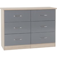Mack Wooden Chest Of 6 Drawers With Grey Gloss Front In Oak