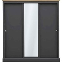 Devan Wooden Sliding Wardrobe With 3 Doors - Charcoal And Oak