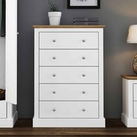 Devan Wooden Chest Of 5 Drawers - White And Oak