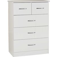 Mack Wooden Chest Of 5 Drawers With White Gloss Front In Oak