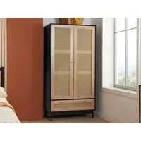 Birlea Croxley Rattan and Black 2 Door 1 Drawer Wardrobe