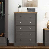Devan Wooden Chest Of 5 Drawers - Charcoal And Oak