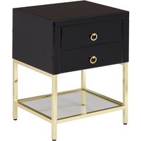 Kensick High Gloss Bedside Cabinet With Gold Frame In Black