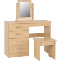 Mack Wooden Dressing Table Set With 4 Drawers In Sonoma Oak