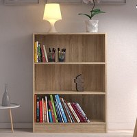 Baskon Wooden Wide Bookcase With 3 Shelves In Oak