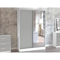 Birlea Lynx Grey High Gloss and White Sliding Door Mirrored Large Double Wardrobe